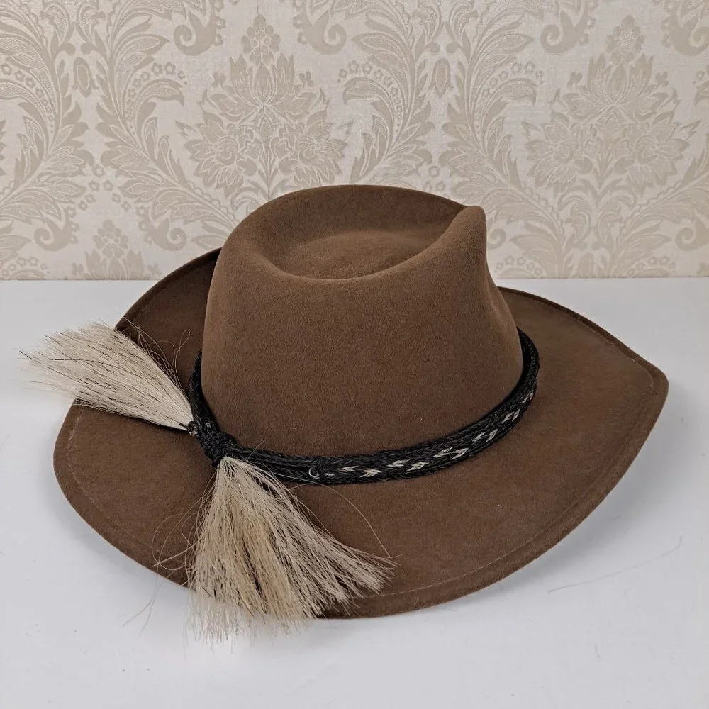 Bailey Switchback Size Medium Brown 100% Wool Felt Hat Woven Hatband Horsehair